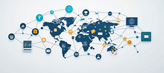 Poster - World map. Global internet network telecom and communication. Generative AI technology.	
