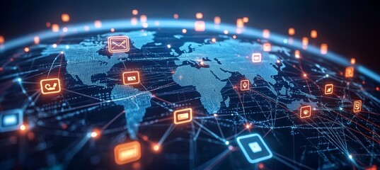 Poster - Social media global internet network telecom and communication. Generative AI technology.	
