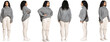 © master1305 - Autumn fashion collection. Set of images of young girl wearing casual style clothes, gray sweater and light jeans, standing isolated on transparent background. Profile, front and back view.