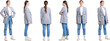 © master1305 - Youth fashion. Set of images of young girl wearing casual style clothes standing isolated on transparent background. Profile, front and back view image. Concept of casual fashion, lifestyle