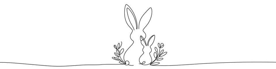 Wall Mural - minimalist easter design featuring two rabbits and plants drawn with one continuous line