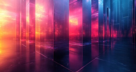 Futuristic Abstract Glass Shapes with Ethereal Lighting and Dynamic Reflections