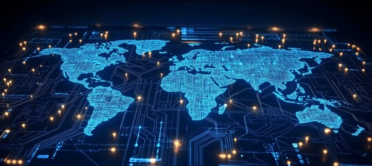 Aufkleber - Digital world global map. Internet network telecom and communication. Generative AI technology.	
