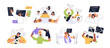© Paper Trident - Web development processes concept set. Programmers work with bugs in code. Coders programming, testing on computer. Team communicates online by video call. Flat isolated vector illustrations on white