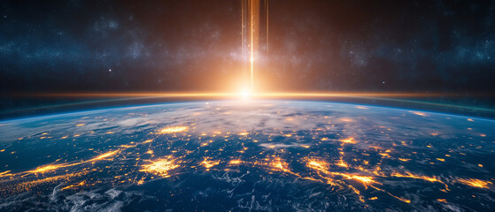 Wall Mural - Earth at Night with City Lights Shining Bright from Space