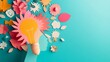 © ThatWorksMedia - A burst of colorful paper flowers and leaves form a radiant halo around a lightbulb, symbolizing the blossoming of creative ideas and inspiration.