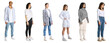 © master1305 - Six young people, man and women wearing casual style clothes, standing isolated on transparent background. Concept of lifestyle, fashion, diversity, human rights, equality