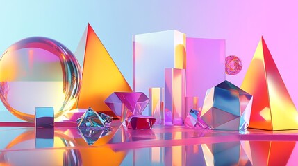 Wall Mural - abstract shapes and colors in a vibrant and colorful 3d design.
