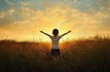 © Mariya - Child in Prayer at Sunset, Arms Raised in Thankfulness and Joy, Spirit of Glory and Peace