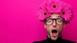 © Nataliia_Trushchenko - Man wearing a flower headband and glasses with his mouth wide open. The image has a playful and humorous mood