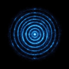 Wall Mural - abstract blue glowing concentric circles on black background.