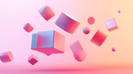 Wall Mural - abstract 3d rendering of colorful geometric shapes floating in the air.