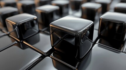 Wall Mural - black shiny cubes arranged in a grid pattern.