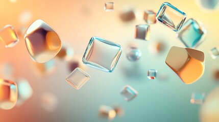 Canvas Print - abstract composition of floating, transparent glass shapes against a colorful background.