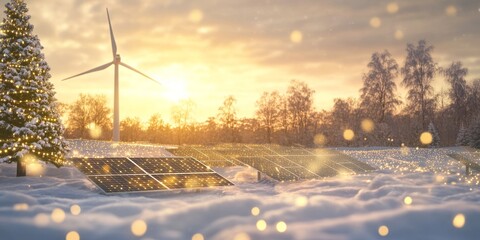 Wall Mural - A modern and festive holiday card design featuring renewable energy elements