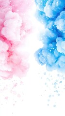 Wall Mural - pink and blue watercolor clouds with heart shapes and white space. concept: dreamy celebration, gend