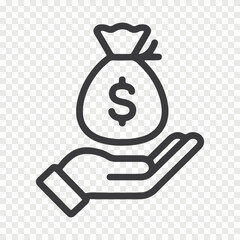 money bag on hand line icon