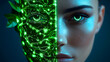 © Zz - Human-AI hybrid face split with glowing circuits technology futuristic concept.