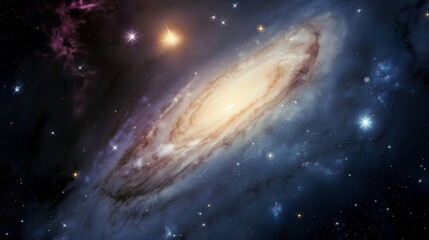 Wall Mural - luminous spiral galaxy and with sparks in dark sky image. majestic space formation of gas and dust p