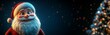 © Pedro - Christmas banner with smiling kind adorable santa on a solid smooth dark blue background