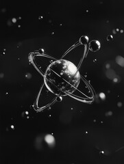 Wall Mural - black and white image of a planet with a star in the center. the planet is surrounded by many small 