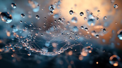 Dewdrops Adorn a Spiders Web in Autumn Light