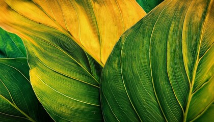 green and yellow leaf background. сlose up of leaf texture