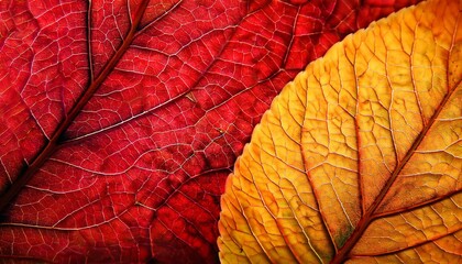 red and yellow leaf background. сlose up of leaf texture