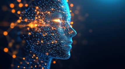 Wall Mural - digital human: a networked face in profile