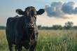 © darshika - Black angus cow in a pasture.