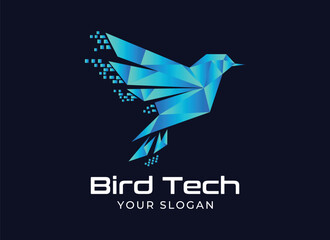 Wall Mural - technology bird logo design vector, bird tech logo, geometric polygonal bird tech logo vector icon i