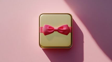 Wall Mural - Elegant gift box adorned with a vibrant pink ribbon against a soft pink background, perfect for celebrations, special occasions, and thoughtful surprises.