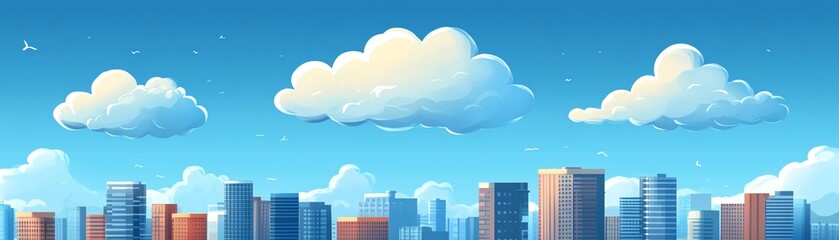 Fototapete - Cloud computing concept with a digital cloud hovering over a cityscape, symbolizing data storage, technology, and the future of urban connectivity in a modern, techdriven world