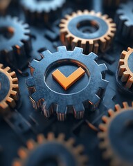 Fototapete - Gears and a checkmark representing process optimization