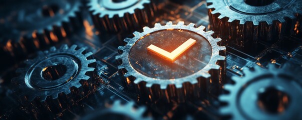Poster - Gears and a checkmark in a conceptual design