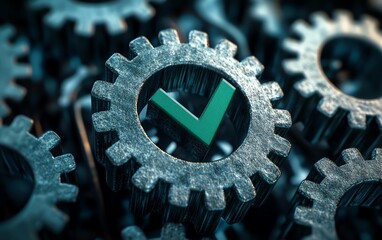 Poster - Gears and a checkmark symbolizing process optimization and quality assurance