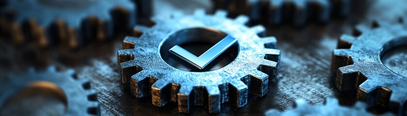 Fototapete - Gears interlocking with a checkmark