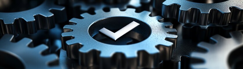 Fototapete - Gears interlocking with a checkmark