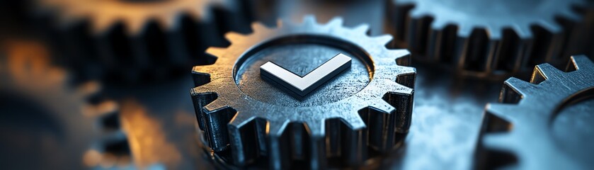 Fototapete - Gears working together with a checkmark