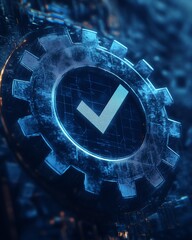 Fototapete - A conceptual design featuring gears and a checkmark