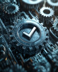 Fototapete - A conceptual design featuring gears and a checkmark