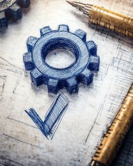 Fototapete - A conceptual design featuring gears and a checkmark