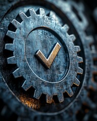 Fototapete - A conceptual design featuring gears and a checkmark