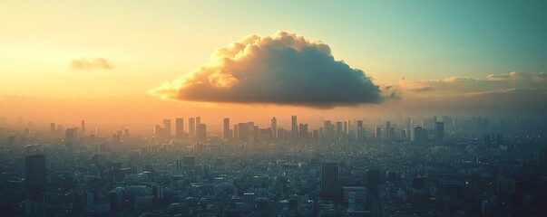 Aufkleber - A digital cloud floating over a cityscape