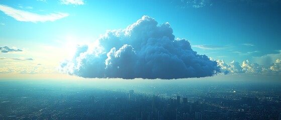 Aufkleber - A digital cloud representing cloud computing over a cityscape, showcasing the integration of technology, data storage, and modern infrastructure in a futuristic urban environment