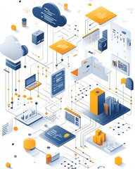 Aufkleber - A digital illustration of cloud computing with API management
