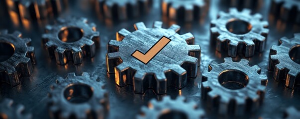 Aufkleber - A symbolic image of gears and a checkmark
