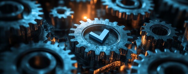 Aufkleber - A symbolic image of gears and a checkmark