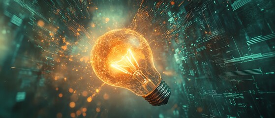 Aufkleber - A glowing light bulb surrounded by a complex network of digital connections, symbolizing the power of creative ideas and innovation, set against a futuristic, techdriven background