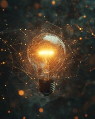Aufkleber - A luminous light bulb glowing at the center of a network of digital connections